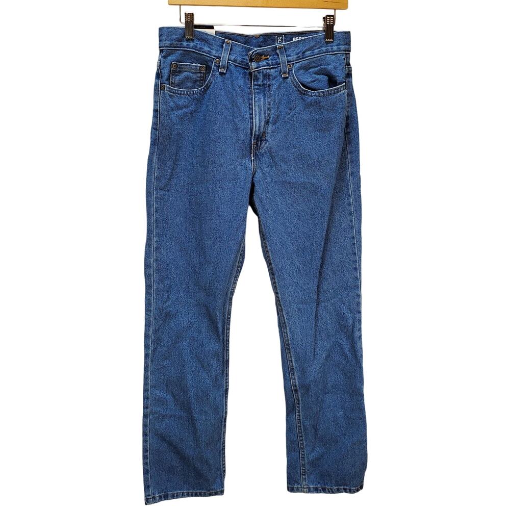 George Jean Men 29x30 Denim Regular Fit Hip Thigh Straight Leg Pants Medium Wash